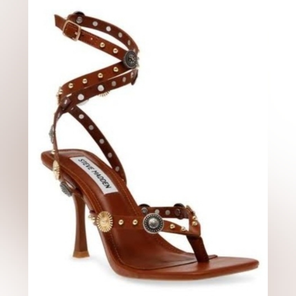 Steve Madden Brown Studded Wrap-Strap High Heel Sandals